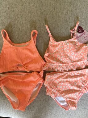 Two Coral Girls' Bikini Sets